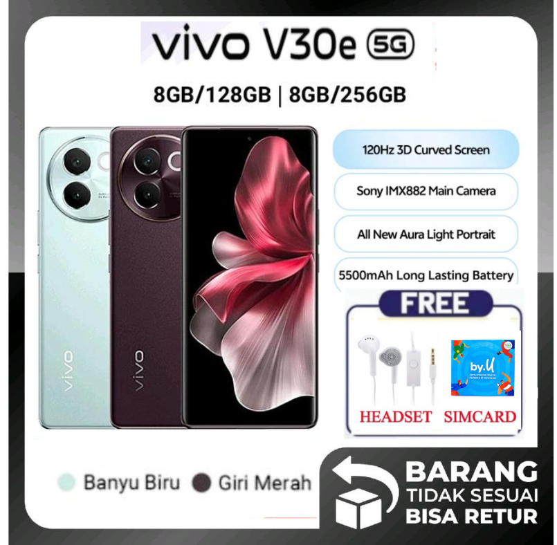 Vivo V30E 5g [8Gb/128Gb - 8Gb/256Gb] Fast Charging 44W - 5500Mah Battery - Warranty Harga 2,926,400 Ringgit*Penghantaran Percuma