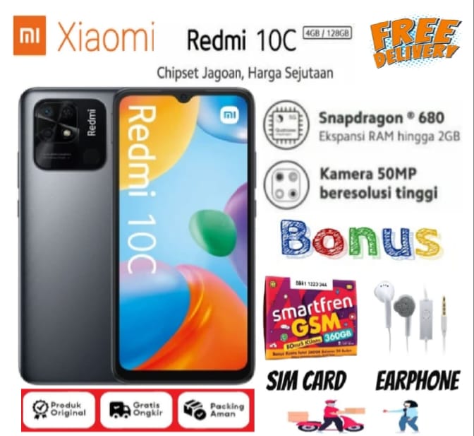 Xiaomi Redmi 10C 4GB/128GB | 4GB/64GB | Qualcomm SM6225 Snapdragon 680 4G | 5000mAh Fast Charging | Garansi | FULLSET Harga  1,200,000 Ringgit*Penghantaran Percuma
