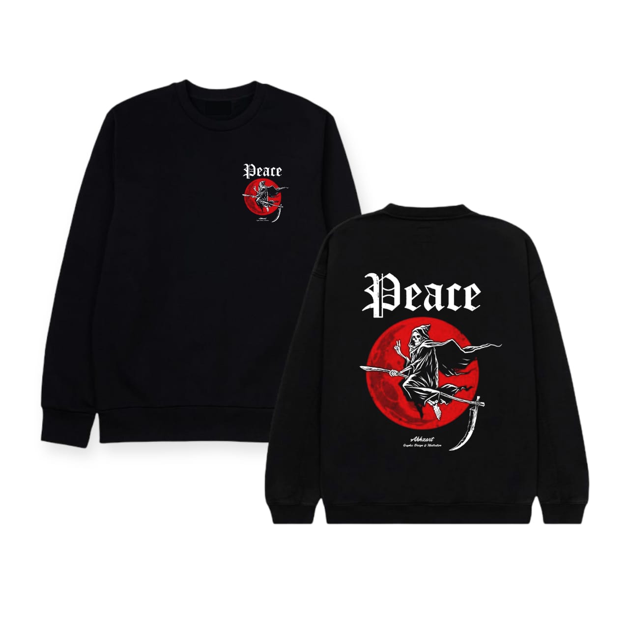 sweater crewneck hitam motif simpel 