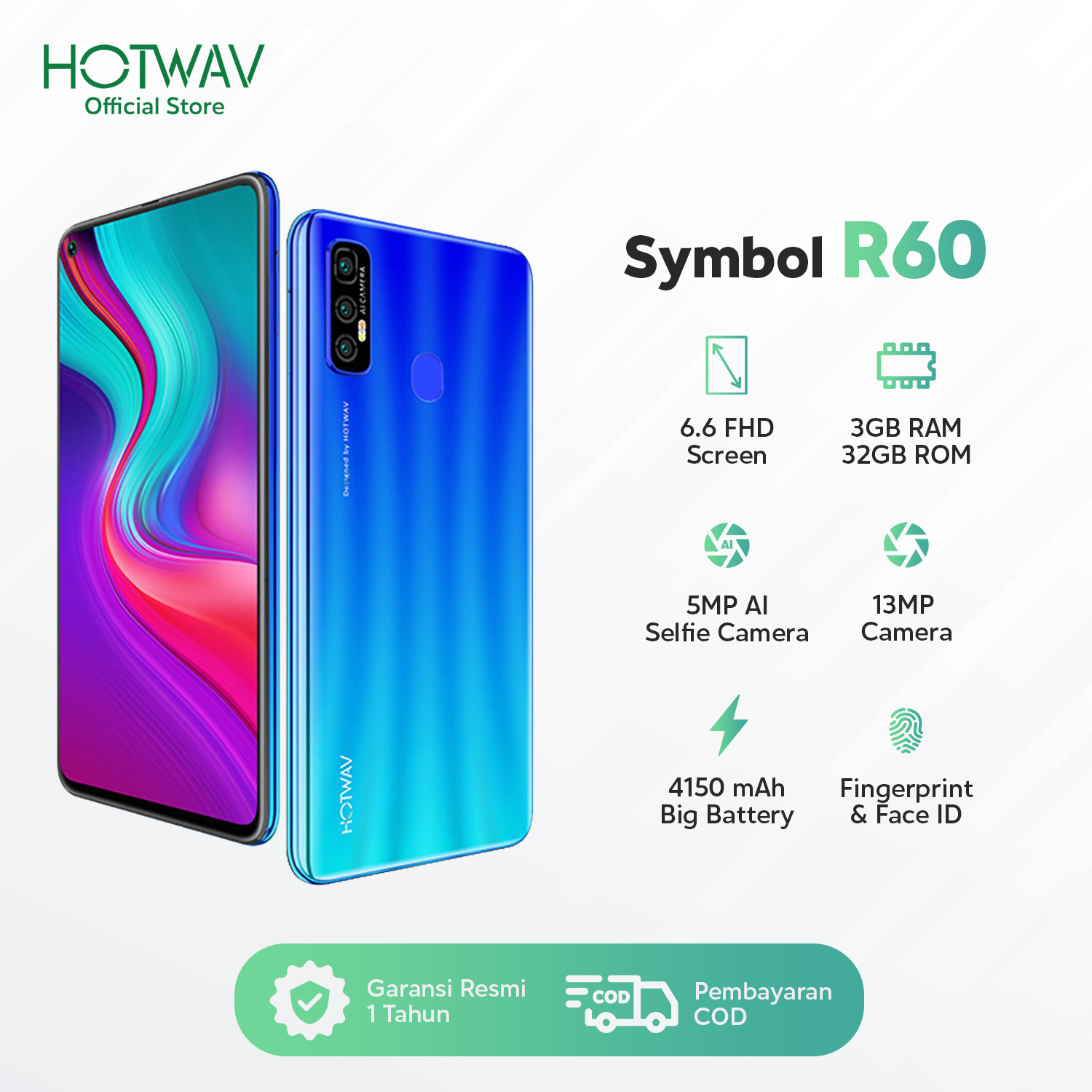HOTWAV Symbol R60 Punch Hole Full Display / 3GB/32GB / Face ID & Fingerprint Unlock / Triple Camera