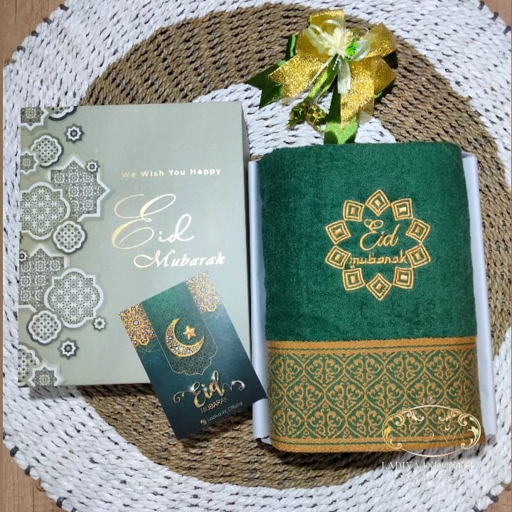PARCEL LEBARAN - HAMPERS hadiah box SET IDUL FITRI - Handuk Premium edisi IDUL FITRI Series + Custom Nama