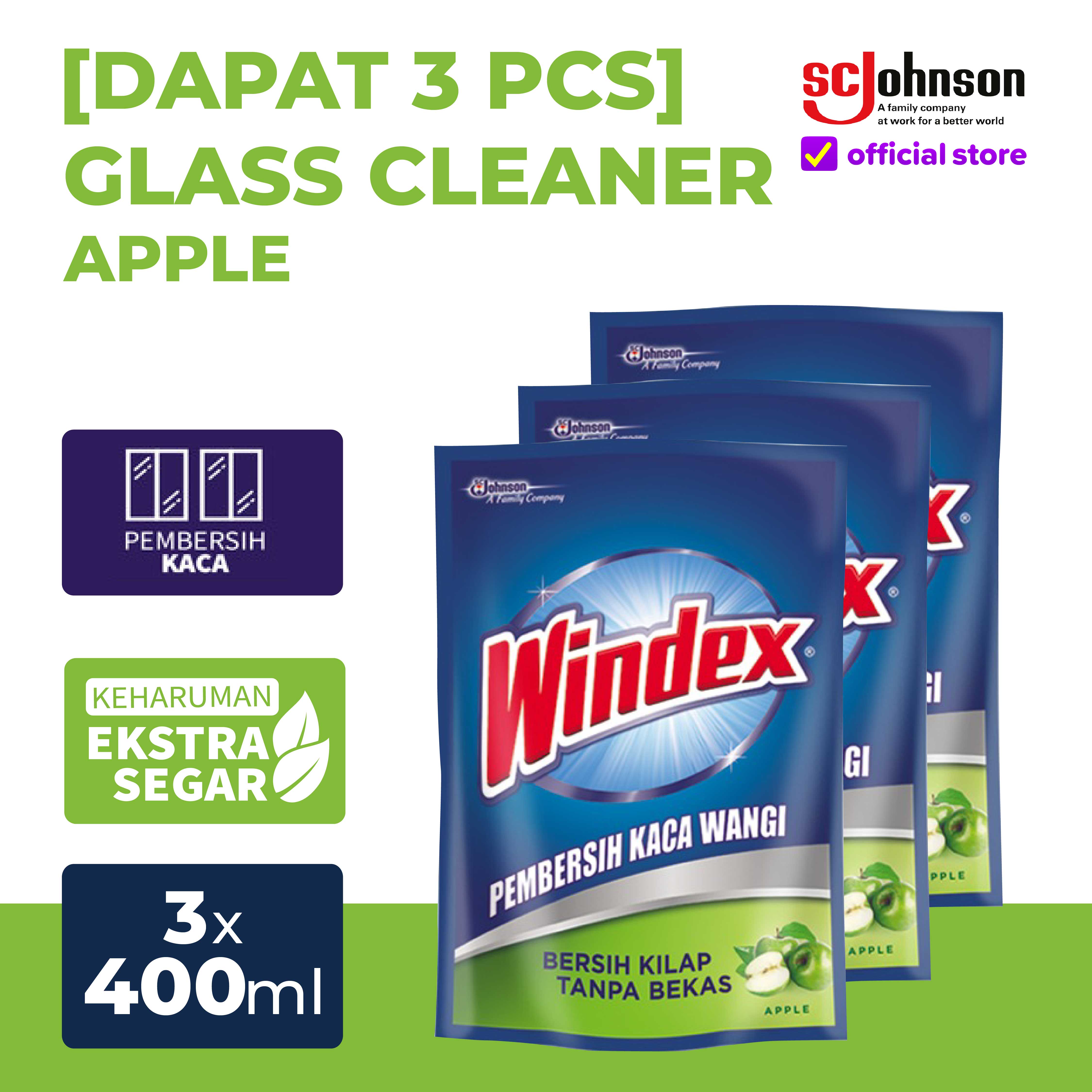 (Dapat 3pcs) Windex Pembersih Kaca - Apple Refill 400mL Harga 13,923 rupiah*Gratis Ongkir