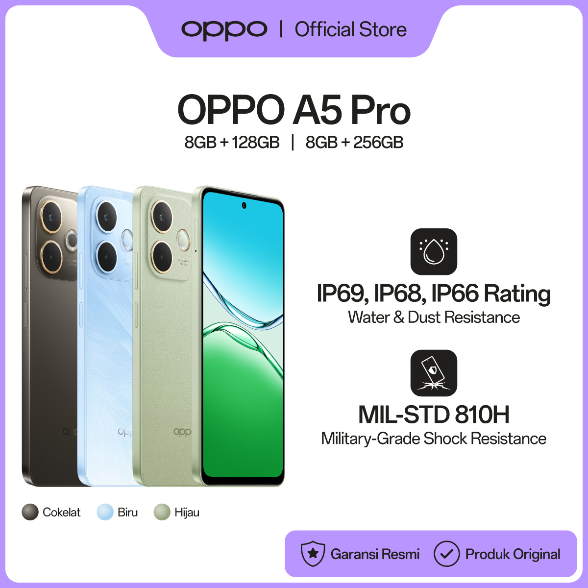 [New Launch!] A5 Pro 8/128Gb | 8/256Gb [Water & Dust Resistance, 45W Supervooc, 5800Mah Battery, Ai Game Boost] Harga 2,899,000 rupiah*Gratis Ongkir