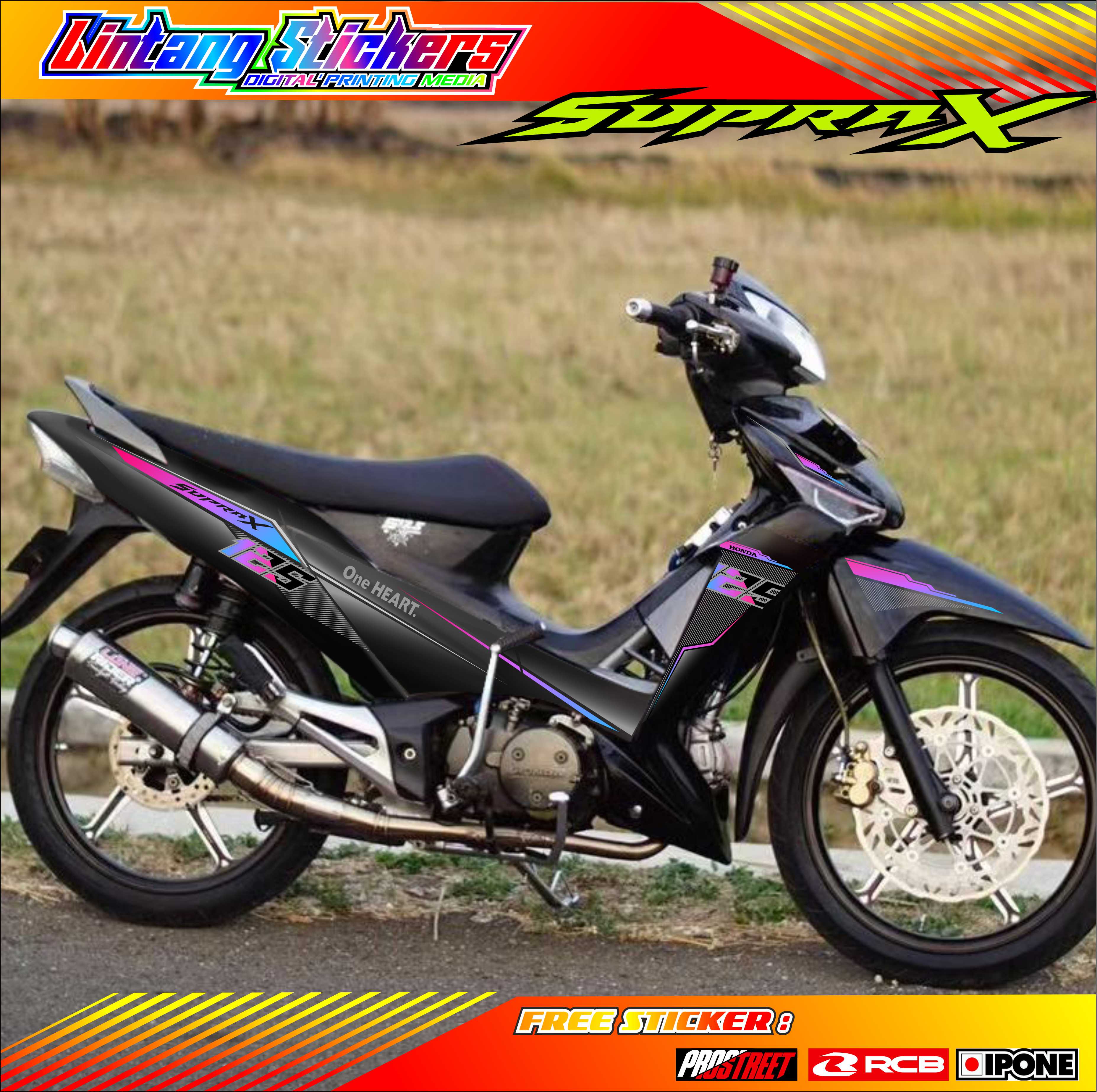 Stiker Motor Supra X 125 Modifikasi Desain Elegant Striping