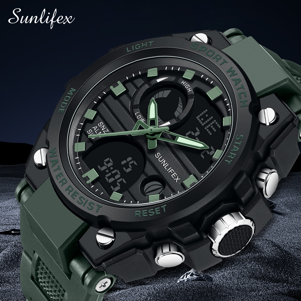 Sunlifex Jam Tangan Pria D006 Multifungsi Digital Kasual Analog Jam Tangan Pria