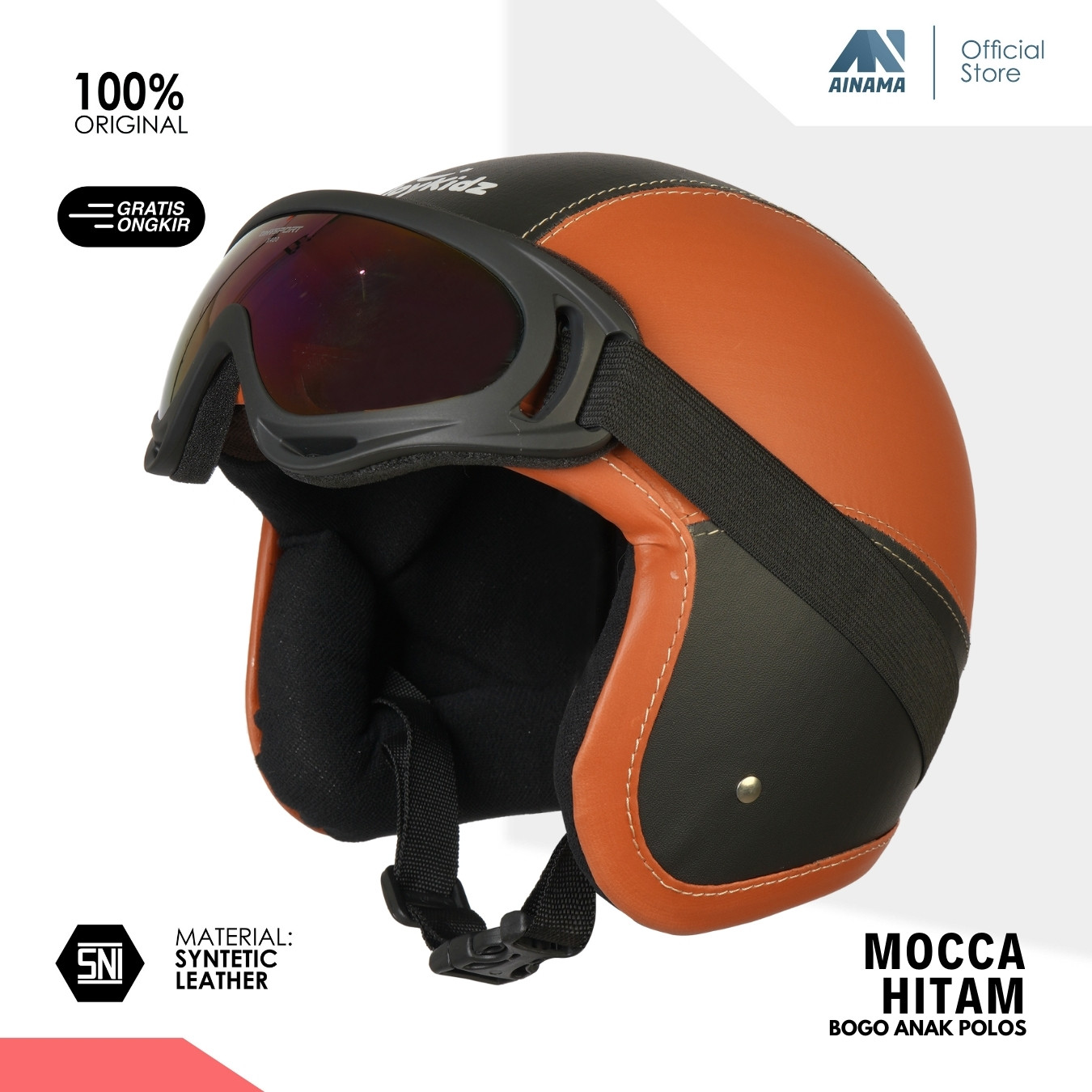 Helm Bogo Anak Polos Kacamata Retro Untuk Umur Usia 2 3 4 5 6 Tahun Laki Laki Perempuan Motif Warna Mocca Hitam Harga 64,999 rupiah*Gratis Ongkir