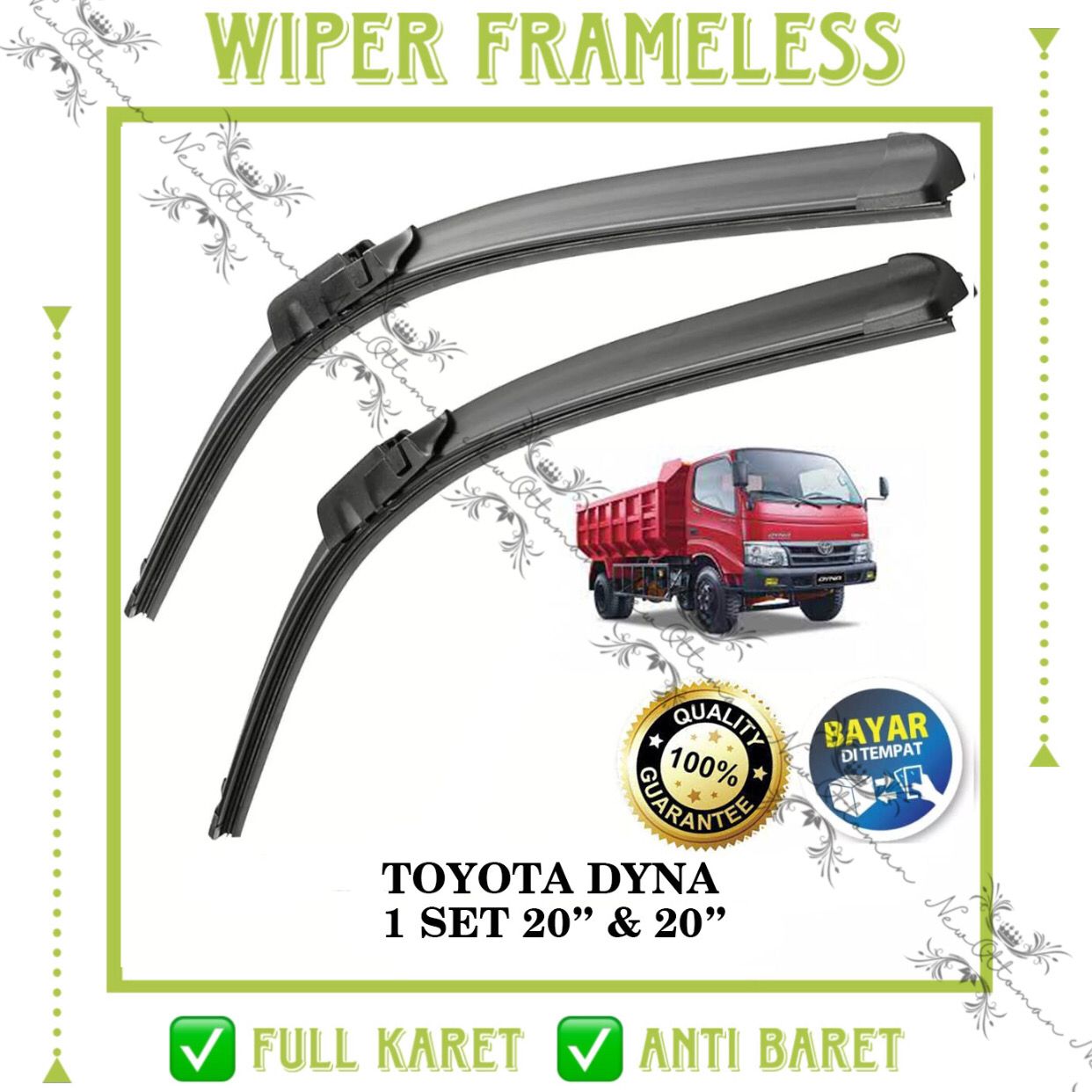 Wiper Frameless Truk Truck Toyota Dyna Wiper Blade Full Karet Anti Baret 1Set Kanan Kiri New Ottoman Harga  64,000 Ringgit*Penghantaran Percuma