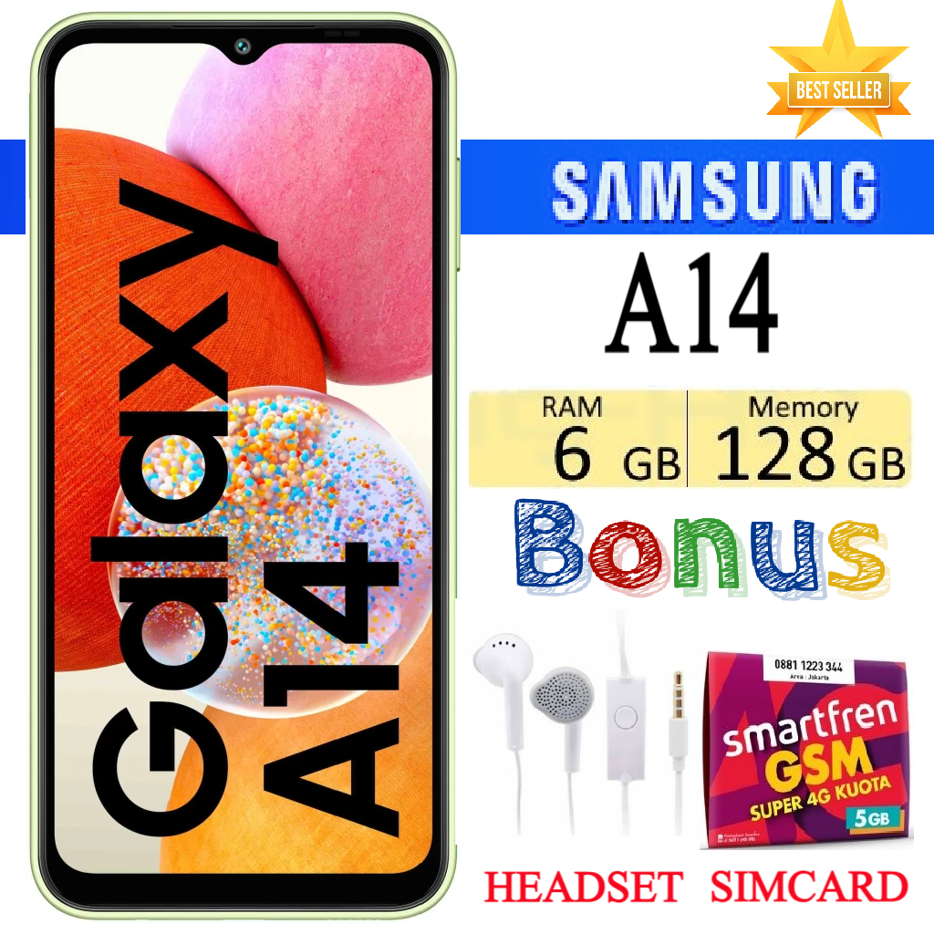 SAMSUNG GALAXY A14 RAM 6/128 GB FULLSET Bergaransi - FREE SIMCARD - PROMO Harga  1,450,000 Ringgit*Penghantaran Percuma