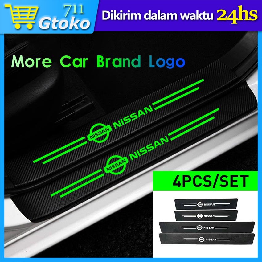 4PCS/Set Bercahaya Strip Pelindung Bahan Kulit Carbon Fiber Untuk Honda Suitable Carbon 3D Door Sill Plate Guard untuk Toyota Honda Mitsubishi Nissan Harga 25,000 rupiah*Gratis Ongkir