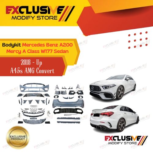 Mercedes Benz A200 mercy a class W177 (2018-up) sedan bodykit upgrade A45s AMG convert set + Grille & tailpipe AMG Harga 23,150,000 rupiah*Gratis Ongkir