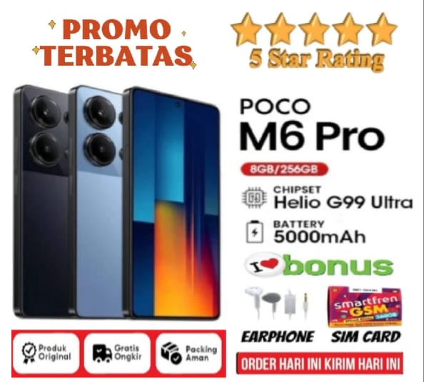 HP POCO M6 PRO {8/256GB & POCO M6 {8/256GB} | 120 Hz Flow AMOLED | 64MP OIS | Garansi | FULLSET Harga 1,950,000 rupiah*Gratis Ongkir