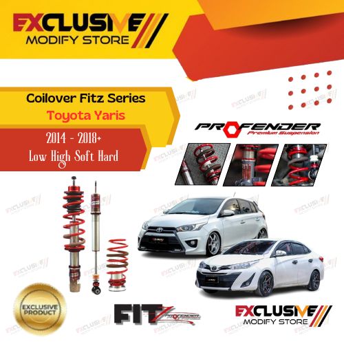 Coilover Fitz series Yaris (2014 +) /Yaris (2018 +) prorender original Thailand Low High soft hard adjustable Harga 15,600,000 rupiah*Gratis Ongkir
