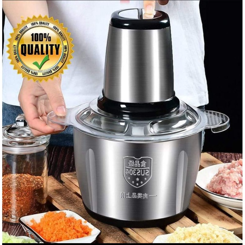Blender Daging Stainless Steel 2 Liter Serbaguna Sayur Buah Kacang Meat Chopper Penggiling Mincer Elek…