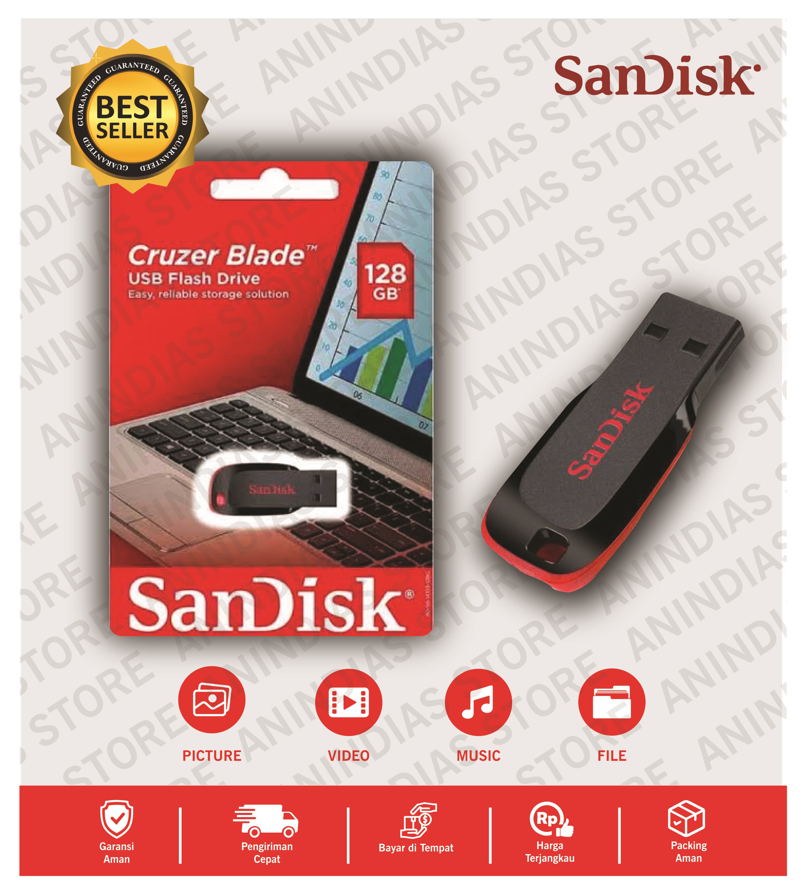 Cheapest!! SanDisk Cruzer Blade cz50 flashdrive 128 GB / 64 GB / 32 GB / 16 GB / 8 GB Harga 21,000 rupiah*Gratis Ongkir