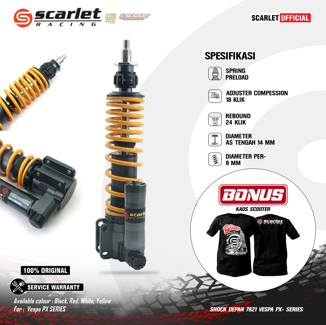 Scarlet Racing - Front and Rear Shock Absorbers for Vespa Px Vespa Spartan / P200Xe Series - Vespa Shock Absorber Set 7821 & 7822 Px Series Harga 3,800,000 rupiah*Gratis Ongkir
