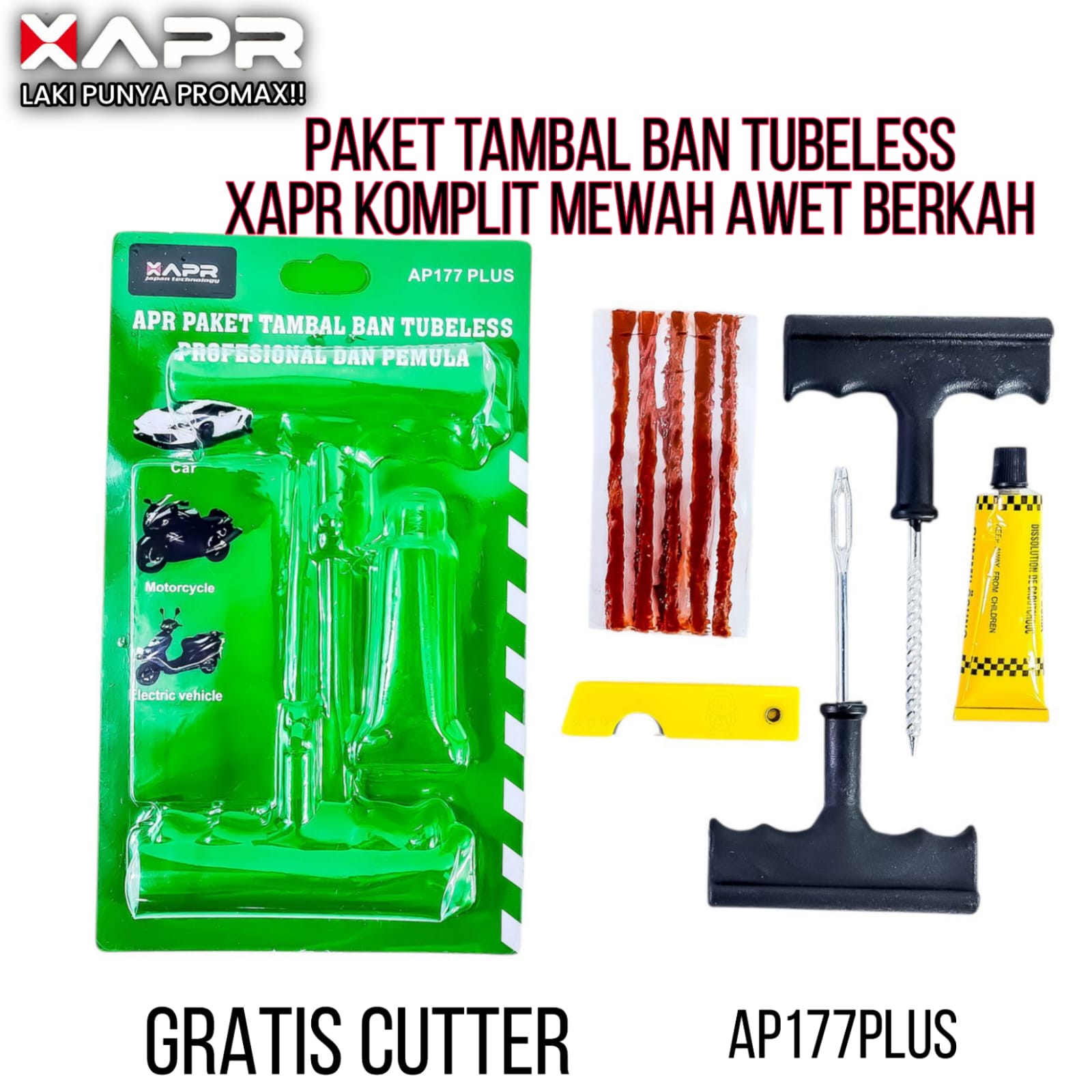 Apr ap177plus cutter tubeless tire patch package Harga 18,000 rupiah*Gratis Ongkir