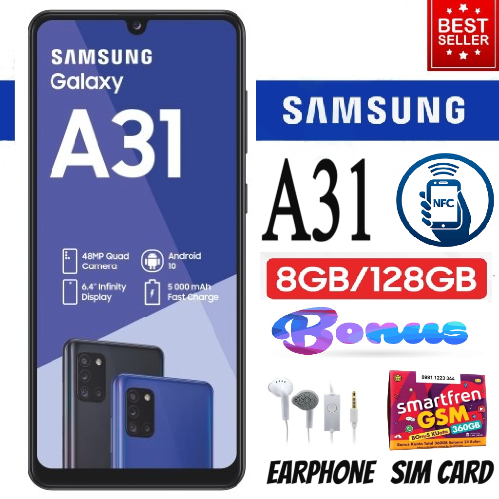 PROMO !!! Samsung Galaxy A31 NFC RAM 6/128 GB & 8/128 GB - Free Sim Card Harga 1,900,000 rupiah*Gratis Ongkir