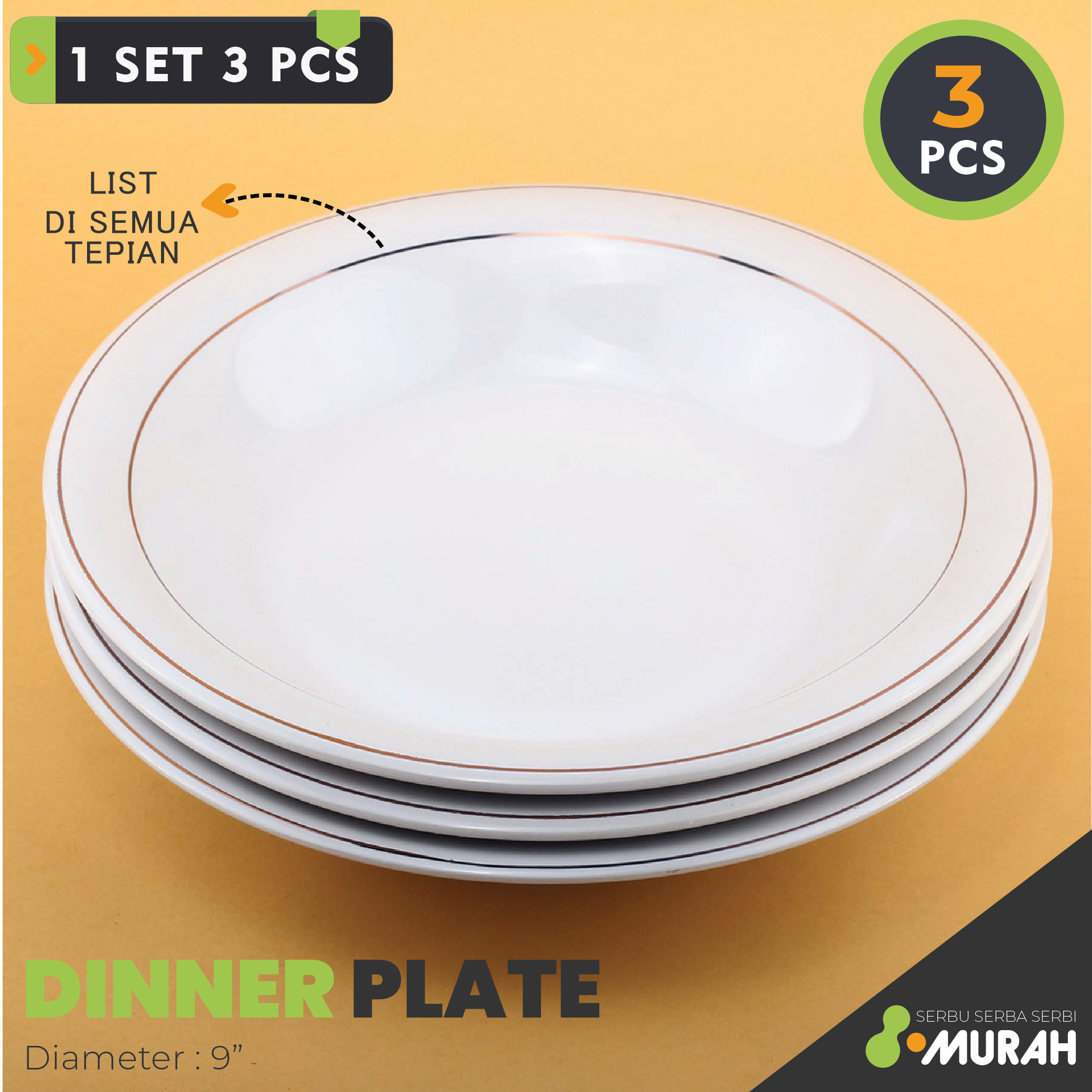 SERBU - SET 3 PCS - PIRING KERAMIK SUNBIRD LIST 9"- STONEWARE - Piring Cantik - Piring Kaca Souvenir -…