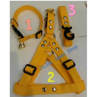 Gambar 1 set Kalung lonceng + harness badan+ tali tuntun 2cm anjing kucing