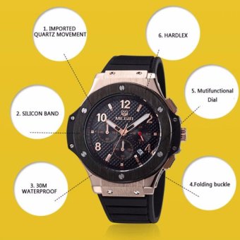 [100% Authentic] MEGIR 3002G Silicone Band Luminous Pointer MaleQuartz Watch-White Face Gold Pointer + Free Watch Box - intl  