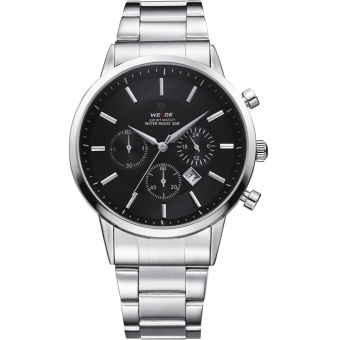 [100% Genuine] WEIDE WH-3312 Men's Fashion Stainless Steel Band Waterproof Analog Quartz Watch with Calendar - Black - intl  