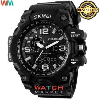 [100% Genuine]SKMEI 1155 Fashion Men Digital LED Display Sport Watches Quartz Watch 50M Waterproof Dual Display Wristwatches - intl Hitam  