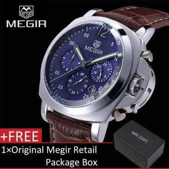 ?100% Original?Megir 3006G Mens Watches Chronograph Quartz Wrist Watch With Alloy Case And Genuine Leather Band - intl  