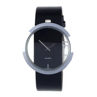 1PC New PU Leather Transparent Dial Hollow Analog Quartz Wrist Watch -Black - intl  