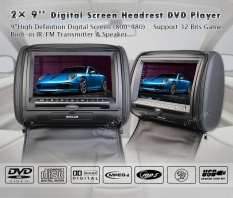 2 PCS Blcak Universal Car DVD Player Multimedia Headrest Pillow with TFT LCD 7 inch Wide Screen Auto Monitor with USB/SD/ AV Input&Output and Games USB IR FM Transmitter -Included IR headphone - intl