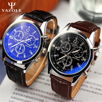 2 Pcs / Set Yazole 271 Men Business Fashion Leather Band Stainless Steel Quartz Watches (Black ,Brown) - intl  
