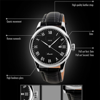 2016 High Quality 9058 Couple's Quartz Wristwatches Fashion Luxury Brand Genuine Leather Strap Business Watch(black)  
