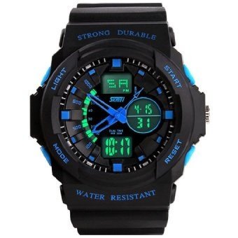 2017 Men Sports Watches 2 Time Zone Digital Quartz Watch Dive 30MWaterproof LED Electronic Multifunctional Military Wristwatch - intl  
