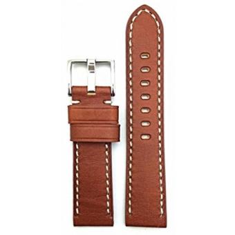 22mm, Brown, Panerai Style, Smooth Leather, White Stitches Watch Band  