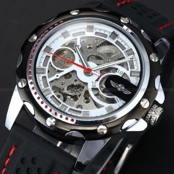 3d Logo Royal Design Black Gold Men Mechanical Watch Montre Homme Mens Watches Top Brand Luxury Leather Skeleton - intl  