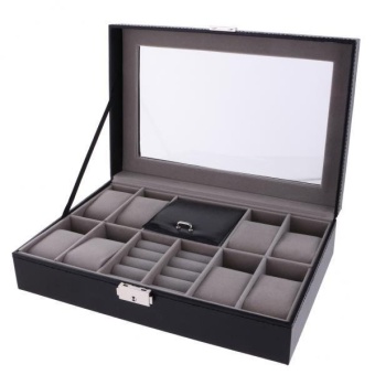 8 Girds Watch Display Case Artificial Leather Rings Necklace Storage Jewelry Box Organizer - intl  