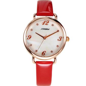 aiweiyi Hot Sale Fashion SINOBI Women Dress Luxury Brand Watch Relogio Masculino Quartz Clock Wristwatch Big Number Watch Women Gift (Red)  