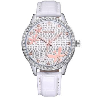 aiweiyi SKONE Luxury Brand Fashion Watches Women Rhinestone Leather Strap Watch Ladies Butterfly Reloje Mujer Relogios (White)  