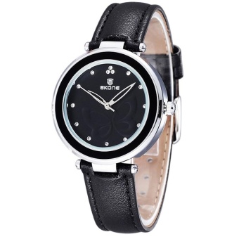 aiweiyi SKONE Rhinestone Hours Marker Fashion Watches Women Brand Analog Quartz-watch Ladies Leather Watch Shock Resistant relojes mujer (Black)  