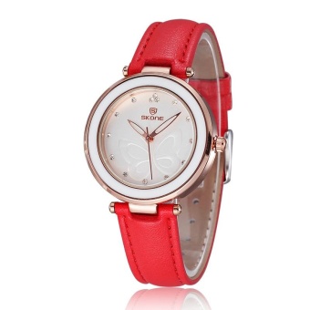 aiweiyi SKONE Rhinestone Hours Marker Fashion Watches Women Brand Analog Quartz-watch Ladies Leather Watch Shock Resistant relojes mujer (Red)  