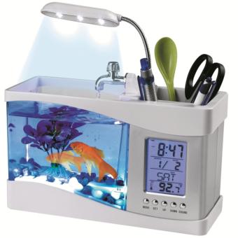 Gambar Ajusen USB Desktop Electronic Aquarium Mini Fish Tank Lamp withRunning Water LED Pump Light Calendar Alarm Time Clock for HomeOffice Decor   intl