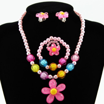 Gambar Amart 4pcs Sun Flower Necklace Bracelet Rings Earclip Pearls Flower Sets(Pink)   intl