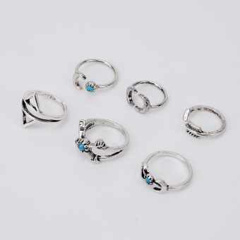 Gambar Amart 6 buah Set cincin Vintage Bohemia bulan Set cincin ukiran Tibet (Silver)