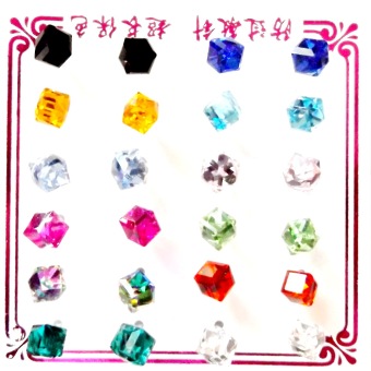 Gambar Anne   EE0259   Anting korea kristal model kubus   cubic cubicle earring   Soft blue