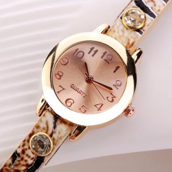 Baru gaun untuk wanita jam tangan gelang kulit PU ular kuarsa jam tangan emas putih - Internasional  