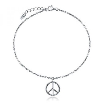 Gambar BERRICLE Rhodium Plated Sterling Silver Peace Sign Fashion Charm Anklet 9\