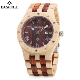 Bewell ZS - W109A Men Quartz Watch Round Dial Wooden Band Analog Wristwatch - intl  