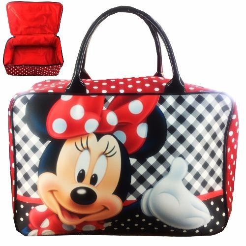 BGC Travel Bag Kanvas Minnie Mouse Kotak Kotak - Black White