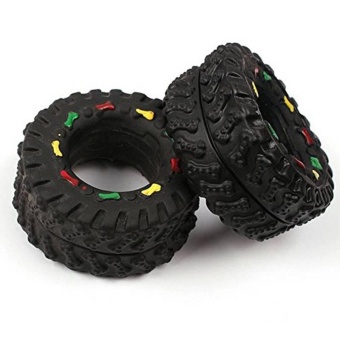 Gambar Black Tire Shape Pet Dog Cat Animal Chews Squeaky Sound RubberSound Toys Fun   intl