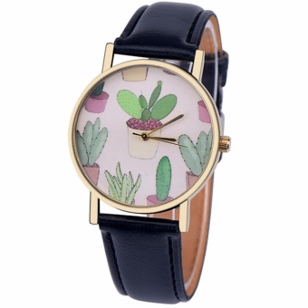 Black White Pink Green Brown Faux Leather Strap Elephant Women Wrist Watch Black - intl  