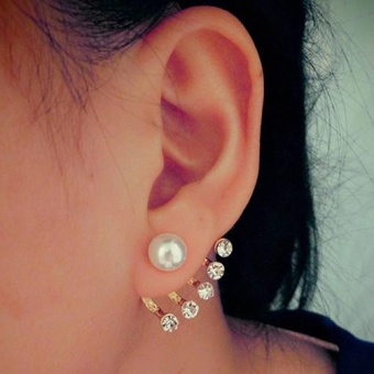 Gambar Bluelans(R) 1 Pair Fashion Women s Faux Pearl Bling Five Rhinestones Ear Jacket Stud Earrings   intl